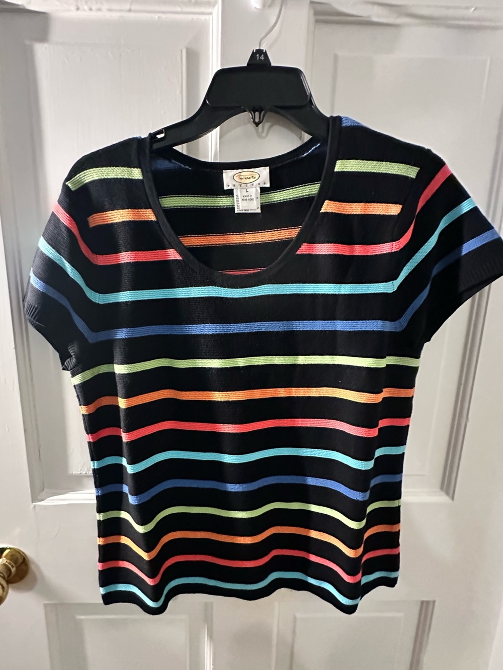 Women’s Navy Rainbow Stripe Short Sleeve Top